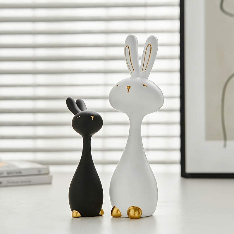 2 pcs Anime-Inspired Resin Bunny Statue Set - Black & White, Charming Gift for Home Decor, Indoor Use, Ideal for Holidays