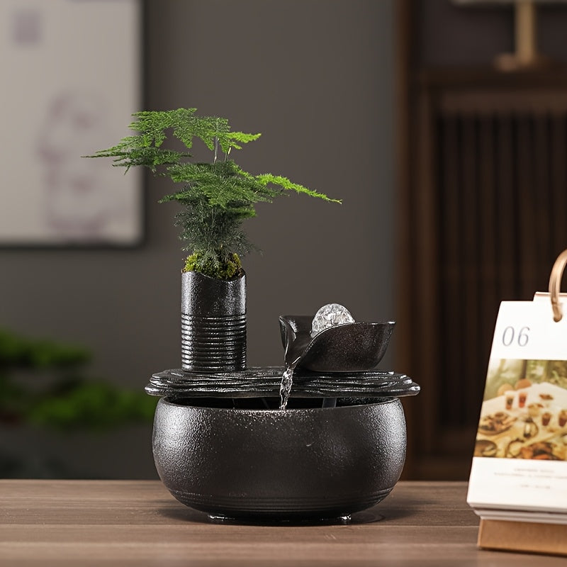 1pc Ceramic Fountain 1pc Ceramic USB-Powered Desktop Fountain | Peaceful Waterfall Design, Ideal for Living Room, Bedroom, Yoga Studio, Hotel, and Library Decor, Indoor Use, Modern Home Office Decor