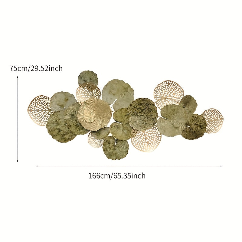 52.36x24.8 Inch Ginkgo Leaf Wall Hanging - Modern Chinese Iron Art Decorative Metal Wall Ornament for Living Room, Entryway Background Decoration