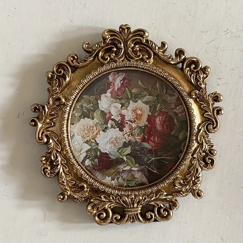 Vintage Photo Frame Golden-Tone Vintage-Inspired Metal Embossed Round Photo Frame