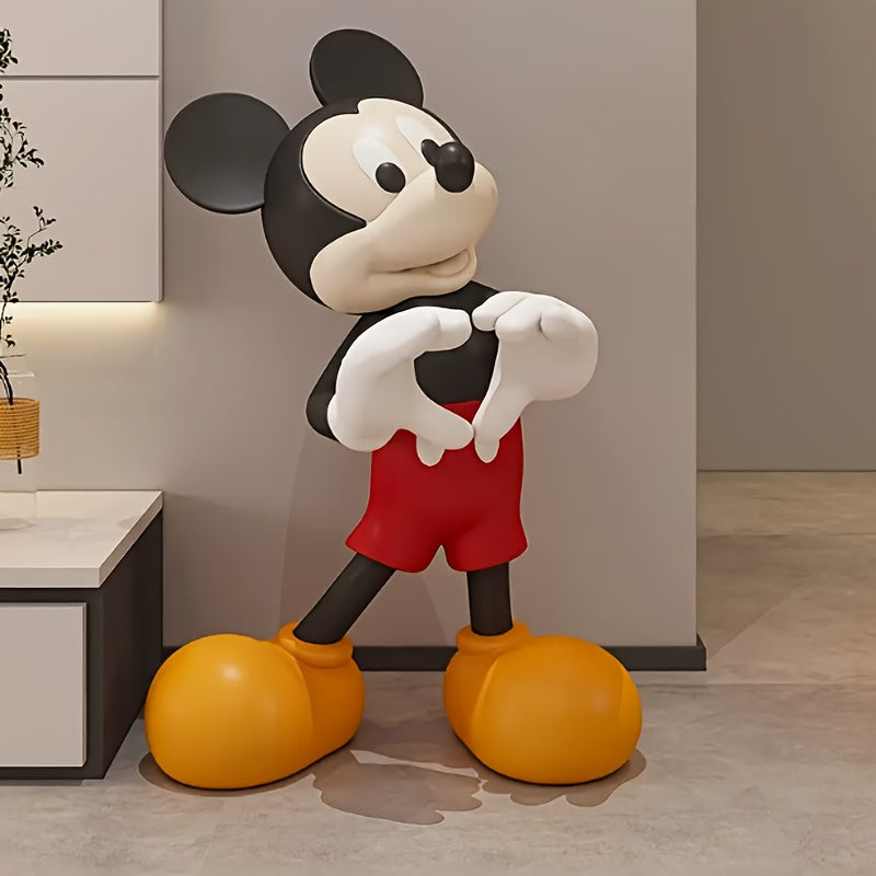 1pc Disney Mickey Mouse Statue Ornament, 11.42*7.87inch Heart Gesture Decoration, Suitable for Living Room, Desktop, TV Cabinet, Entrance Hall, Large Floor Decoration, no Electricity Required, Plastic Statue, All Season Available, Daily, Halloween Gift