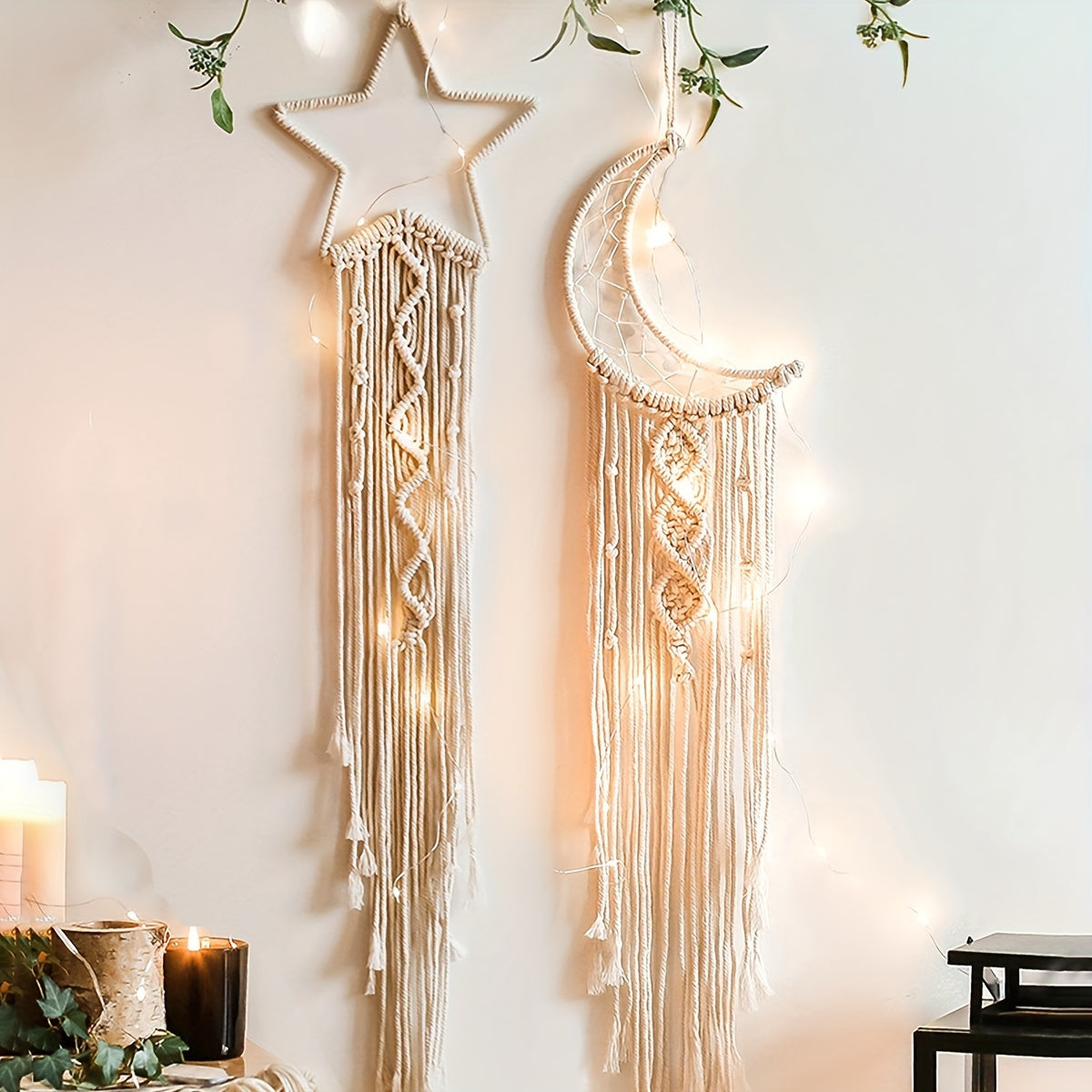 2pcs set of handmade woven lace star and moon dream catcher wall hanging