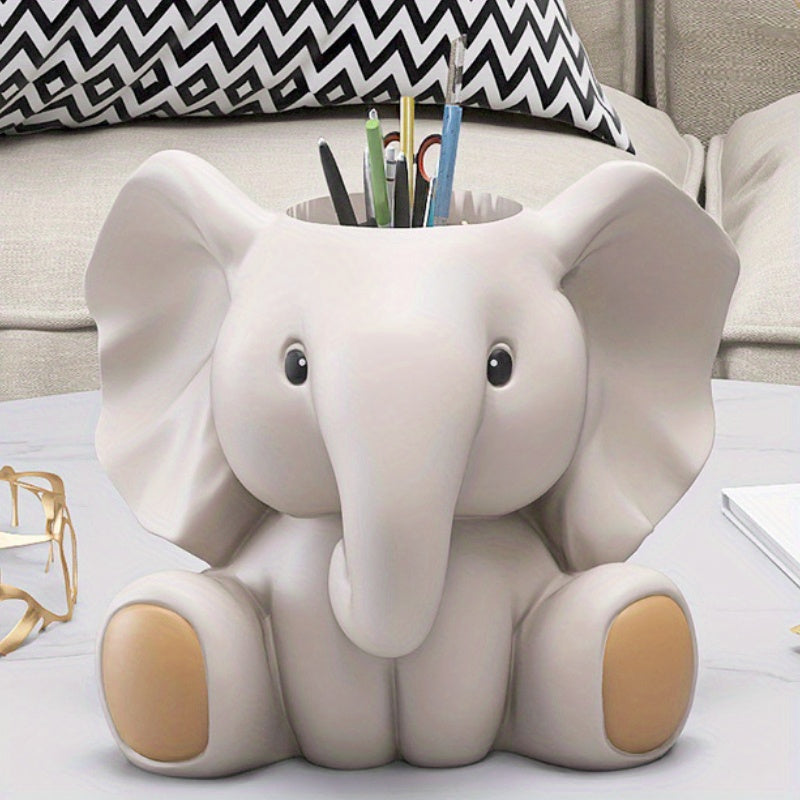 Cute Elephant Pen Holder Cute Elephant 1pc Pen Holder - Stylish Desk Storage Makeup Brush Holder - Functional Home Office Desk Ornament for Halloween, Christmas, New Year Gift