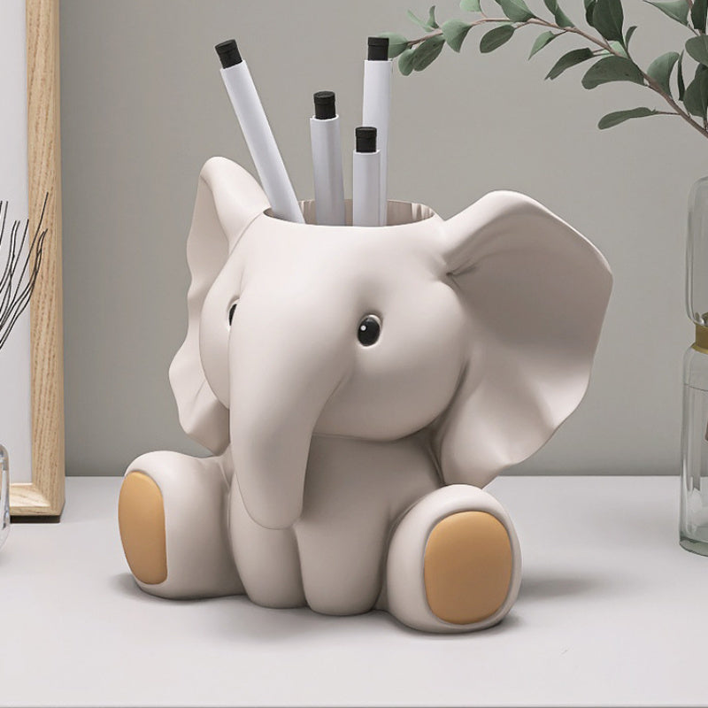 Cute Elephant Pen Holder Cute Elephant 1pc Pen Holder - Stylish Desk Storage Makeup Brush Holder - Functional Home Office Desk Ornament for Halloween, Christmas, New Year Gift