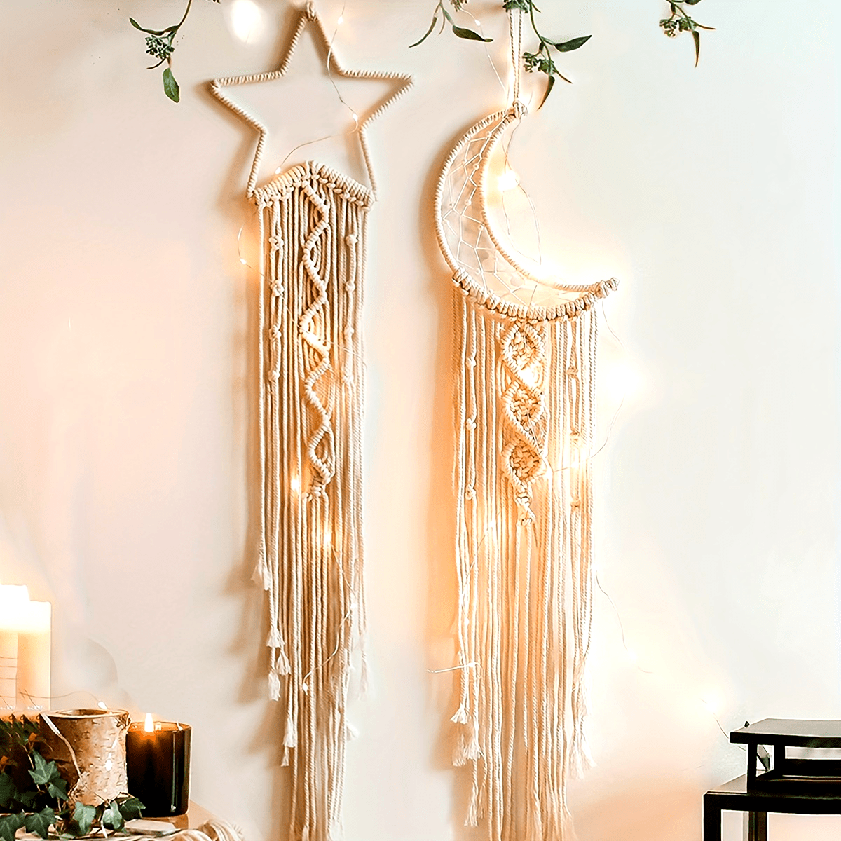 2pcs set of handmade woven lace star and moon dream catcher wall hanging