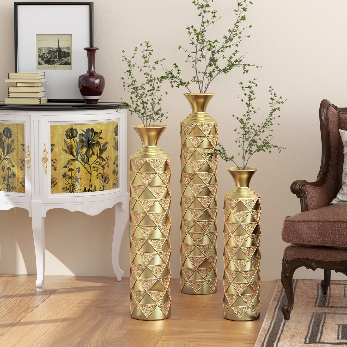 3pcs Set Of Gorgeous Metal Decorative Vases, Various Exquisite Patterned Vases, Home Decoration Flower Pots, Indoor Art Floor Decorations, Flower Arrangement, Fake Flowers, Reed Art, Housewarming Weddings, Mother'S Day Birthdays, Holiday Gifts