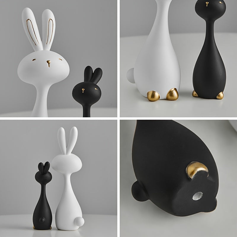 2 pcs Anime-Inspired Resin Bunny Statue Set - Black & White, Charming Gift for Home Decor, Indoor Use, Ideal for Holidays