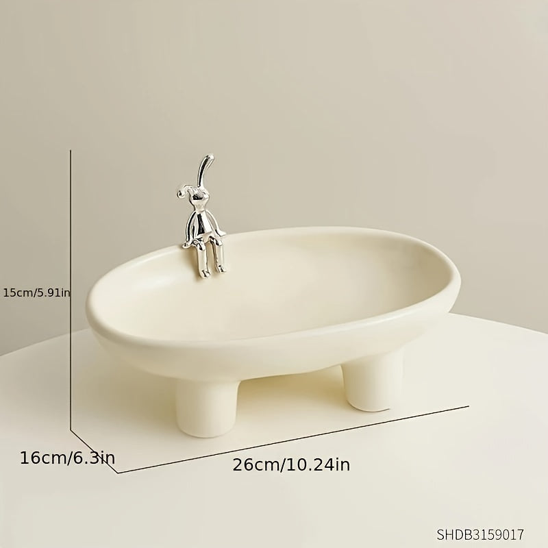 A Piece Of Ceramic Creative And Cute Rabbit Key Storage Ornament For Entrance Shoe Cabinet, Living Room Desktop, Light Luxury Soft Decoration