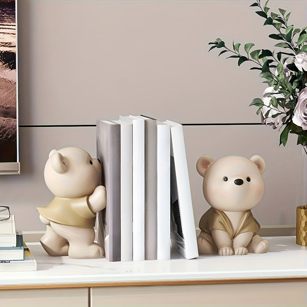 1pair (2pcs) of unique cute resin squatting bear decorative bookends, can store books magazines CDs, home office desktop bookshelf bedside table decor, graduation season Thanksgiving Christmas birthday housewarming gift