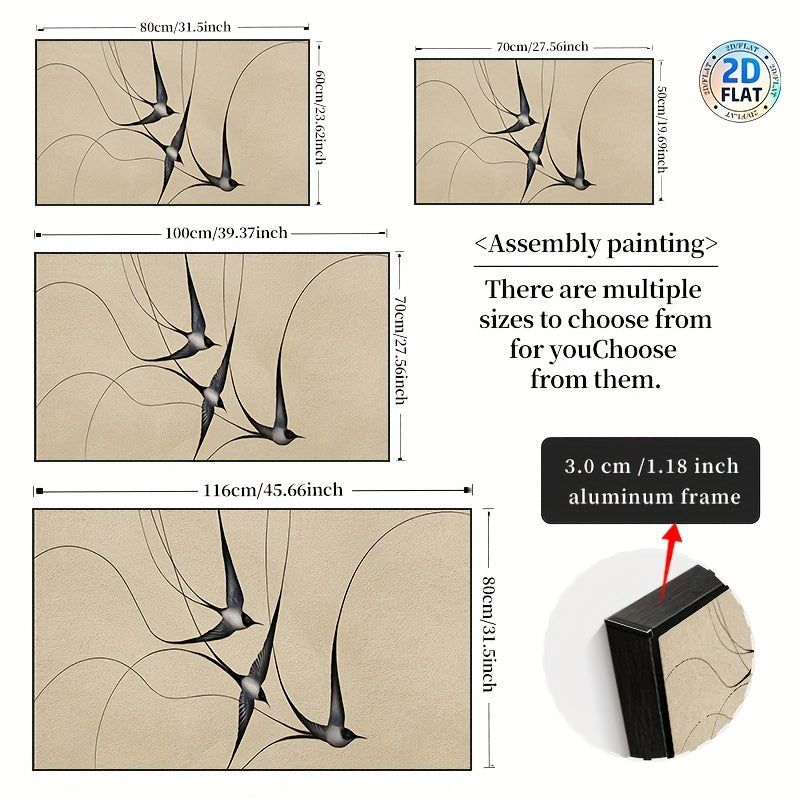 2D\u002FFLAT HD Printed Poster, Swallow Silhouette Aluminum Alloy Framed Art