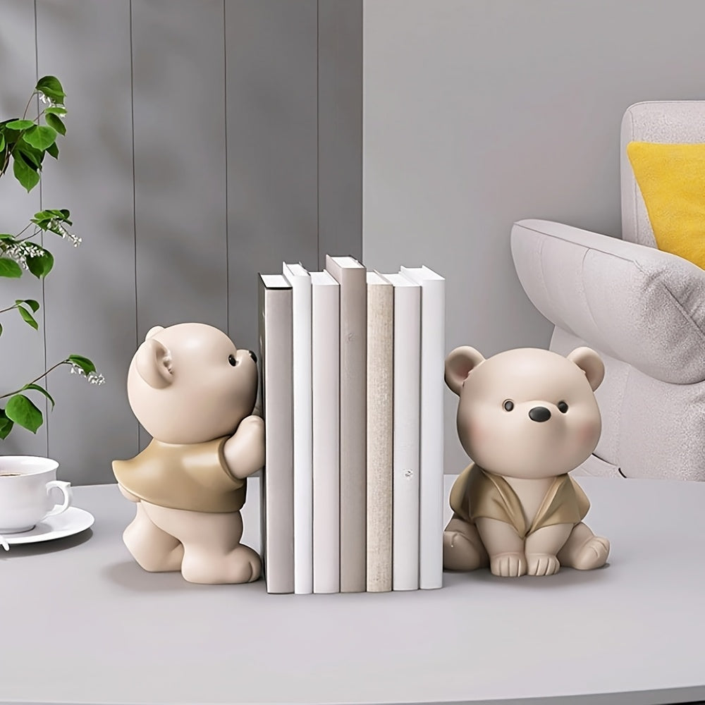 1pair (2pcs) of unique cute resin squatting bear decorative bookends, can store books magazines CDs, home office desktop bookshelf bedside table decor, graduation season Thanksgiving Christmas birthday housewarming gift