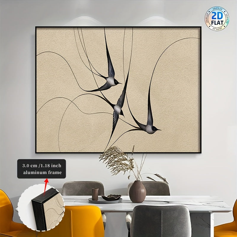 2D\u002FFLAT HD Printed Poster, Swallow Silhouette Aluminum Alloy Framed Art