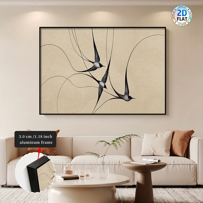 2D\u002FFLAT HD Printed Poster, Swallow Silhouette Aluminum Alloy Framed Art