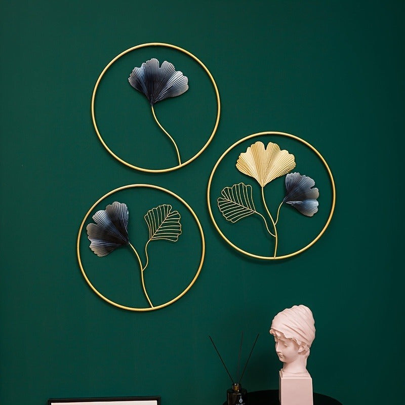 1pc 3pcs European Iron Ginkgo Wall Hanging Decor, 11.81inch x 11.81inch