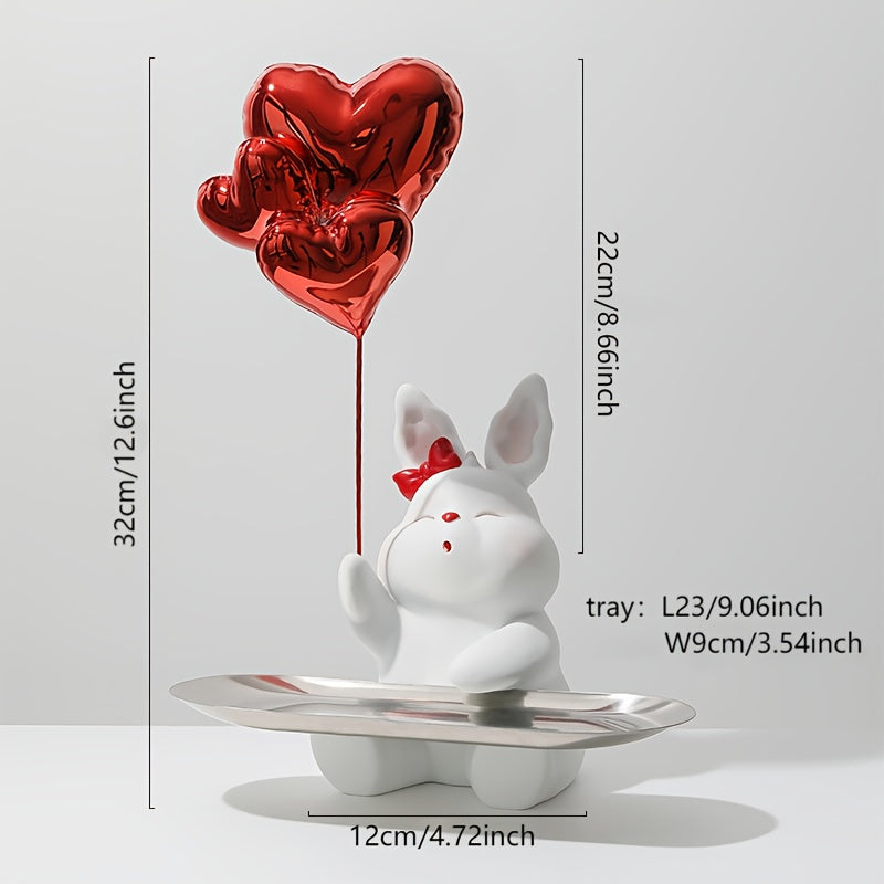 1pc Cute Bunny Decoration with Heart - Elegant Home Decor, Resin Tabletop Decor with Tray, Wedding Gift, Valentine's Day Present, for Living Room, Desk, Shelf - No Electricity Needed