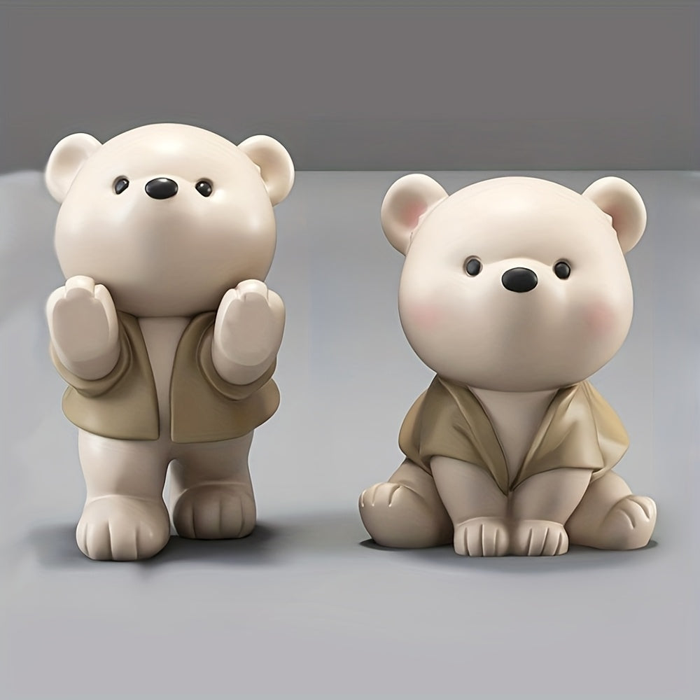 1pair (2pcs) of unique cute resin squatting bear decorative bookends, can store books magazines CDs, home office desktop bookshelf bedside table decor, graduation season Thanksgiving Christmas birthday housewarming gift