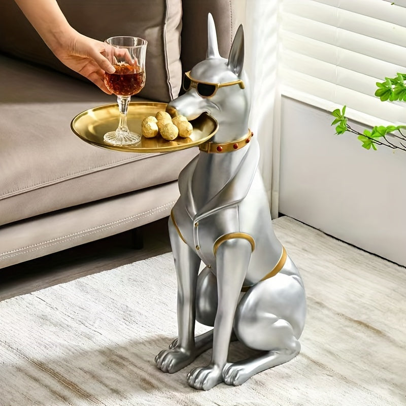 1pc Classic Resin Doberman Dog Sculpture with Tray - Abstract Animal Theme, Encaustic Finish, Ideal for Living Room Decor, Versatile Use, Perfect Gift for Christmas, Halloween, Easter, Mother's Day, Perfect for Thanksgiving