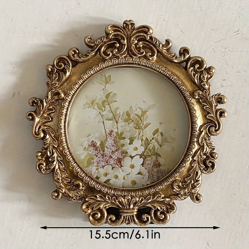 Vintage Photo Frame Golden-Tone Vintage-Inspired Metal Embossed Round Photo Frame