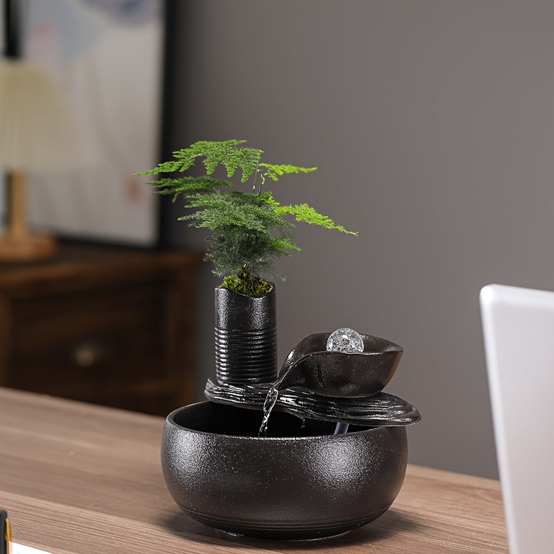 1pc Ceramic Fountain 1pc Ceramic USB-Powered Desktop Fountain | Peaceful Waterfall Design, Ideal for Living Room, Bedroom, Yoga Studio, Hotel, and Library Decor, Indoor Use, Modern Home Office Decor