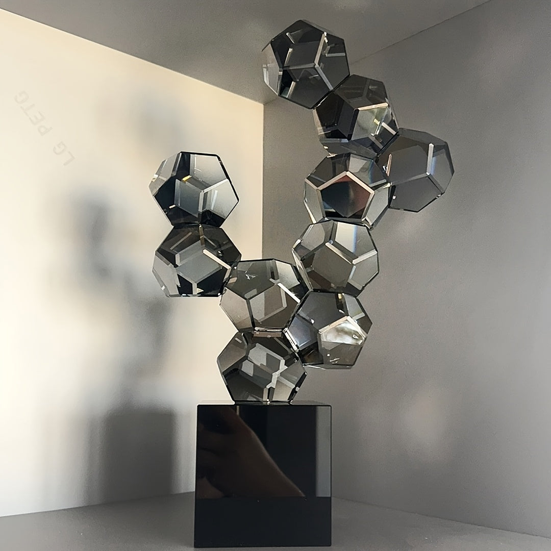 1pc Modern Geometric Glass Sculpture - Abstract Crystal-Like Decorative Piece for Living Room