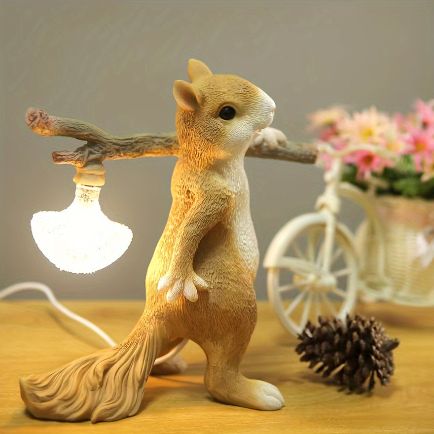 Charming Squirrel LED Desk Lamp - Modern Art Style, USB Powered with Included Bulb, Energy-Efficient Bedside Light for Cozy Ambiance