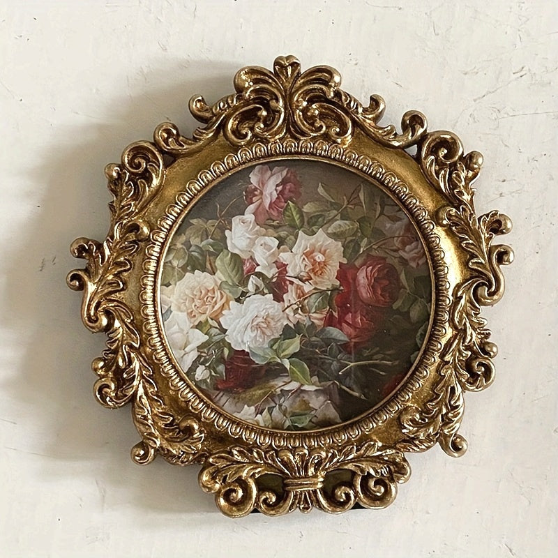 Vintage Photo Frame Golden-Tone Vintage-Inspired Metal Embossed Round Photo Frame