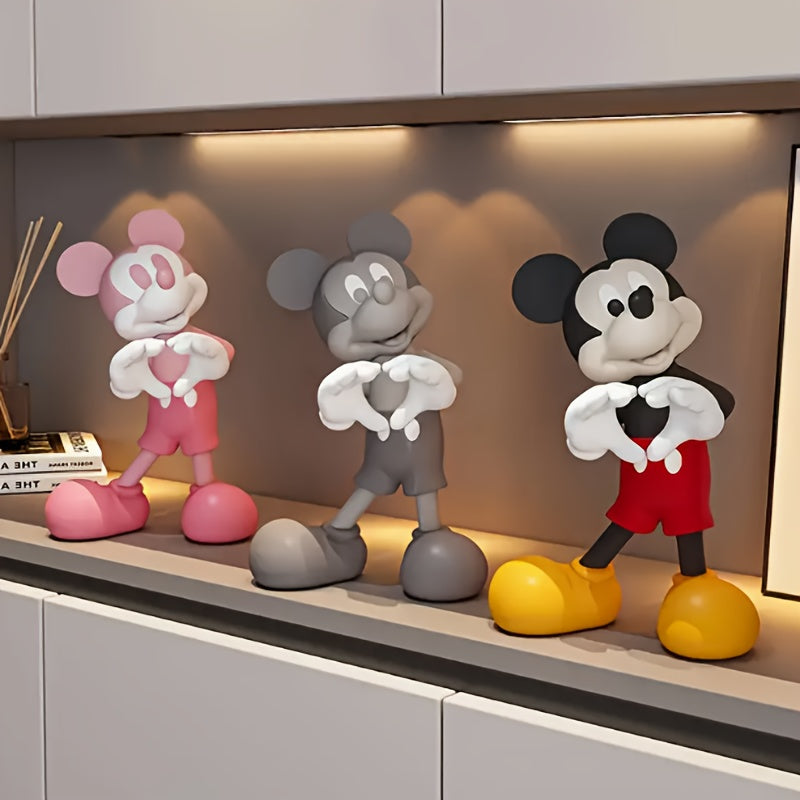 1pc Disney Mickey Mouse Statue Ornament, 11.42*7.87inch Heart Gesture Decoration, Suitable for Living Room, Desktop, TV Cabinet, Entrance Hall, Large Floor Decoration, no Electricity Required, Plastic Statue, All Season Available, Daily, Halloween Gift