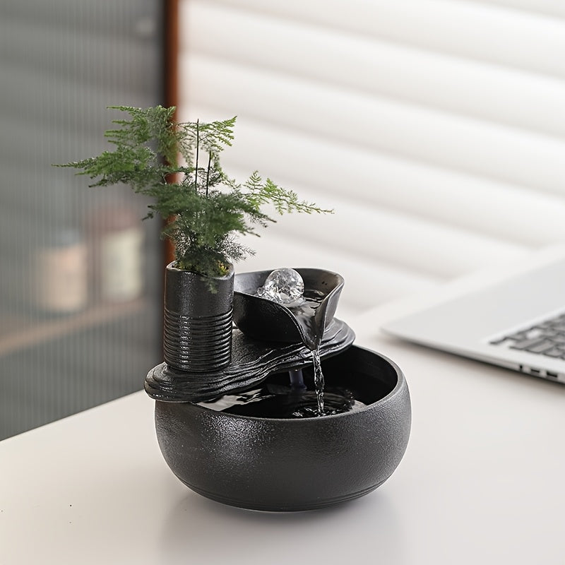 1pc Ceramic Fountain 1pc Ceramic USB-Powered Desktop Fountain | Peaceful Waterfall Design, Ideal for Living Room, Bedroom, Yoga Studio, Hotel, and Library Decor, Indoor Use, Modern Home Office Decor