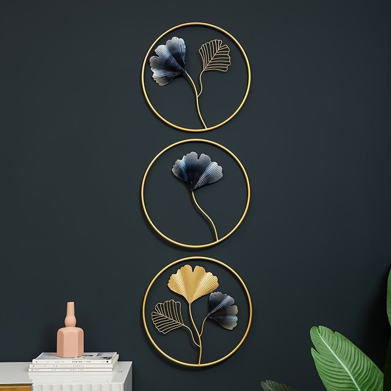 1pc 3pcs European Iron Ginkgo Wall Hanging Decor, 11.81inch x 11.81inch