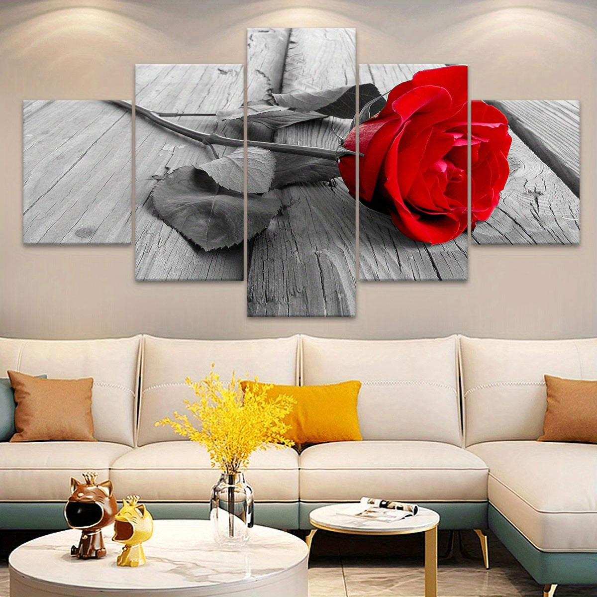 5-Piece Red Rose & Black and White Floral Canvas Wall Art Set