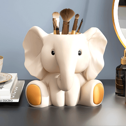 Cute Elephant Pen Holder Cute Elephant 1pc Pen Holder - Stylish Desk Storage Makeup Brush Holder - Functional Home Office Desk Ornament for Halloween, Christmas, New Year Gift