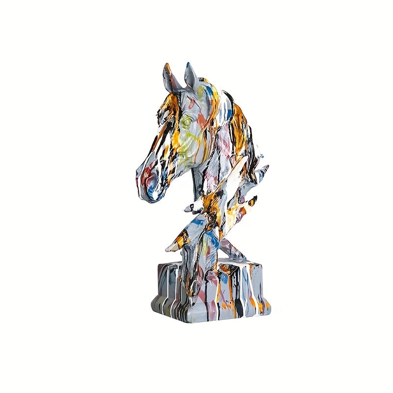 Resin Horse Head Sculpture Vibrant Abstract Resin Horse Head Sculpture | Elegant Floor-Mounted Art Piece for Living Room,