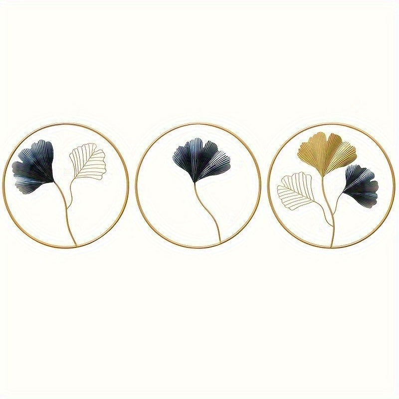 1pc 3pcs European Iron Ginkgo Wall Hanging Decor, 11.81inch x 11.81inch