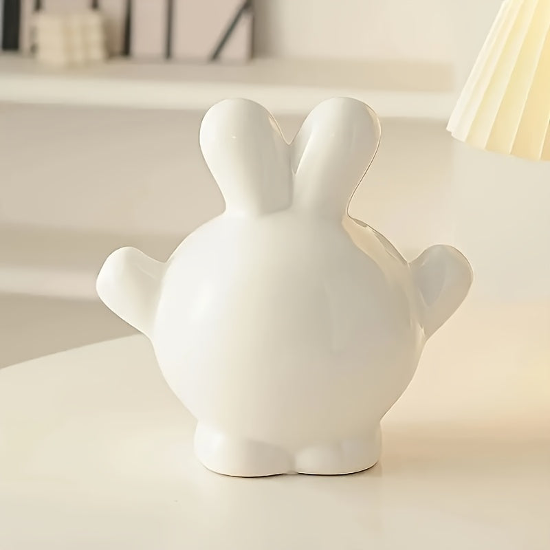 Cute Bunny Figurine Cute White Ceramic Bunny Figurine with Pink Accents | Easter Decorative Statue, Key & Candy Holder for Home or Office, Perfect Gift for Easter, Birthdays, Valentine's Day & Thanksgiving