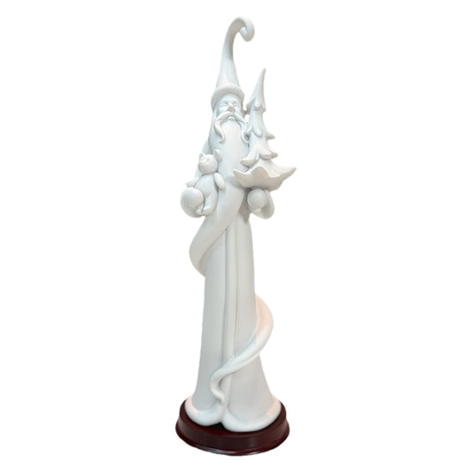 Elegant White Resin Santa Claus Statue with Red Base – Festive Holiday Decor for Indoor or Outdoor Use, Perfect Christmas Gift Idea, Rustic Christmas Decorations, Garden Decoration, Seasonal Decor, Resin Construction