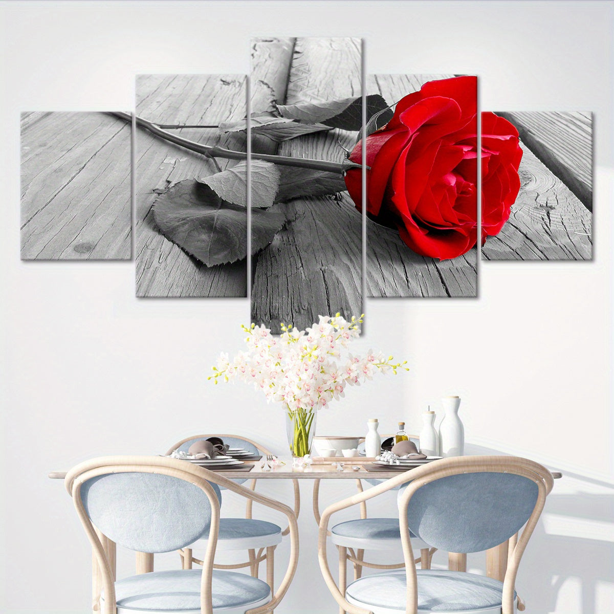 5-Piece Red Rose & Black and White Floral Canvas Wall Art Set