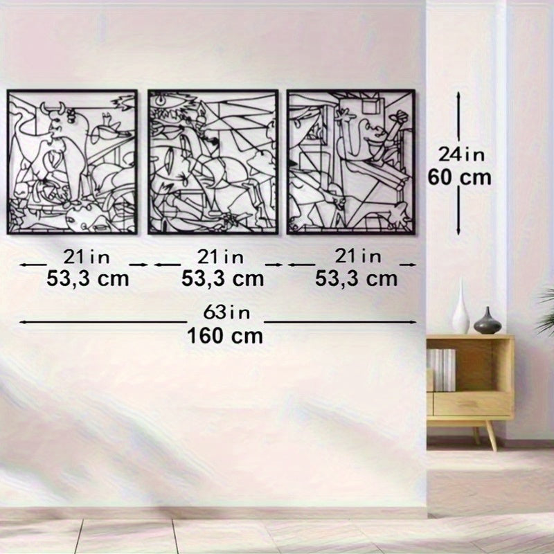 3pcs Set of Extra Large Cuboid Metal Wall Art Unique Modern Home Decoration Minimalist Abstract Design Black and White Metal Wall Art Decoration
