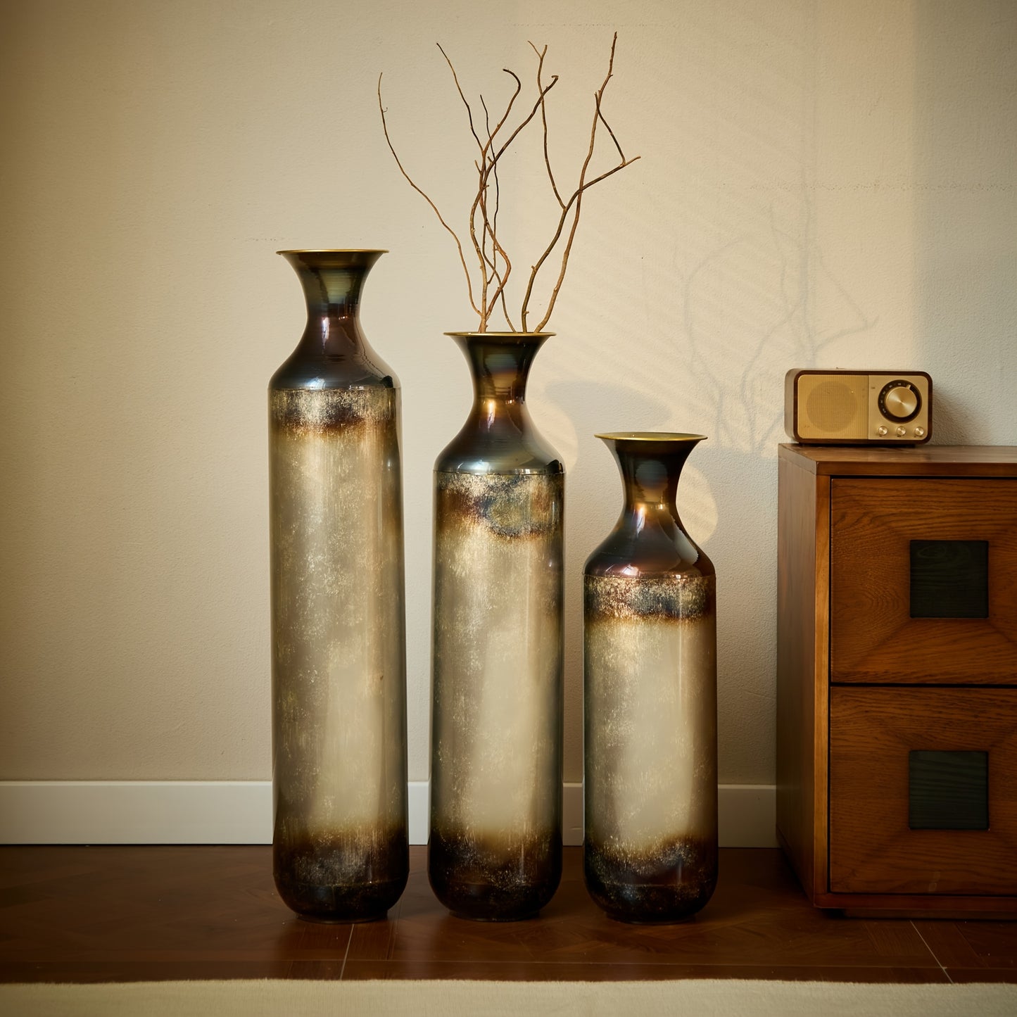 3pcs Set Of Gorgeous Metal Decorative Vases, Various Exquisite Patterned Vases, Home Decoration Flower Pots, Indoor Art Floor Decorations, Flower Arrangement, Fake Flowers, Reed Art, Housewarming Weddings, Mother'S Day Birthdays, Holiday Gifts