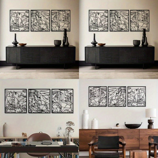 3pcs Set of Extra Large Cuboid Metal Wall Art Unique Modern Home Decoration Minimalist Abstract Design Black and White Metal Wall Art Decoration