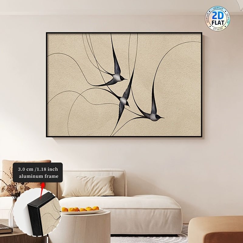 2D\u002FFLAT HD Printed Poster, Swallow Silhouette Aluminum Alloy Framed Art