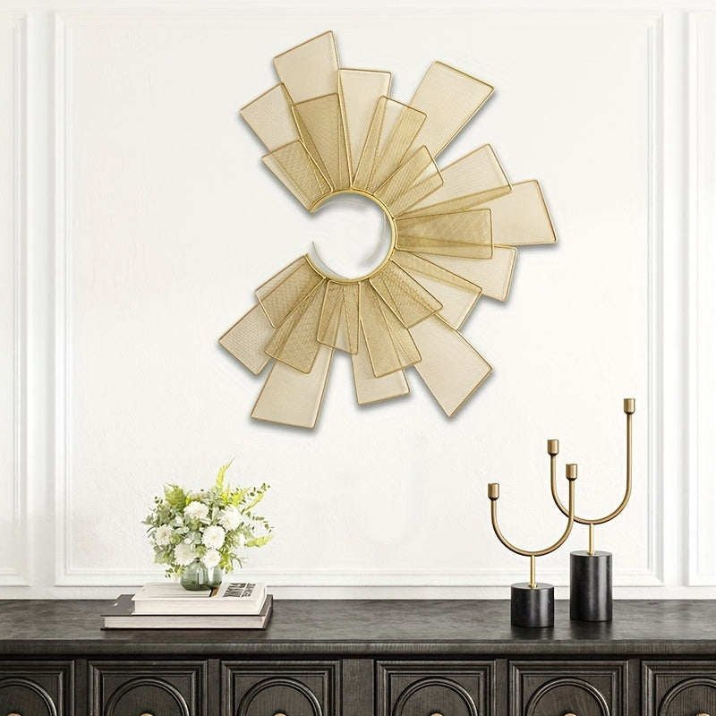 Contemporary Geometric Metal Wall Art, Abstract Golden Fantasy Themed Sculpture