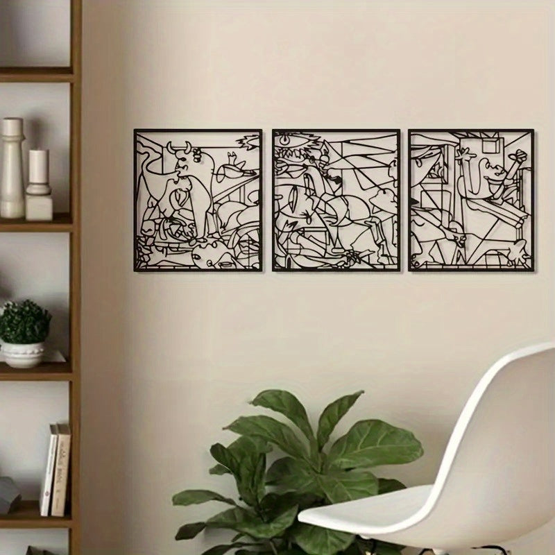 3pcs Set of Extra Large Cuboid Metal Wall Art Unique Modern Home Decoration Minimalist Abstract Design Black and White Metal Wall Art Decoration