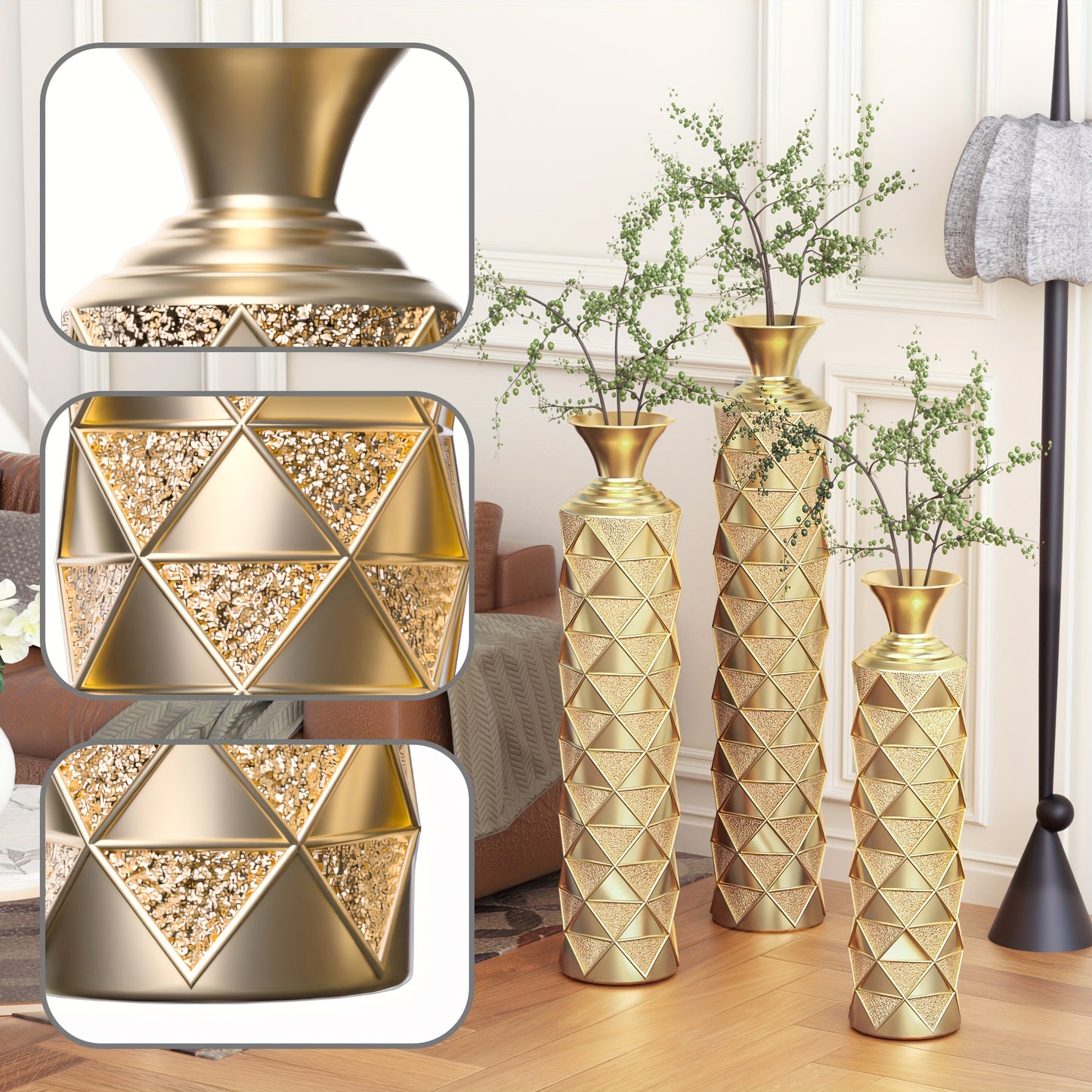 3pcs Set Of Gorgeous Metal Decorative Vases, Various Exquisite Patterned Vases, Home Decoration Flower Pots, Indoor Art Floor Decorations, Flower Arrangement, Fake Flowers, Reed Art, Housewarming Weddings, Mother'S Day Birthdays, Holiday Gifts