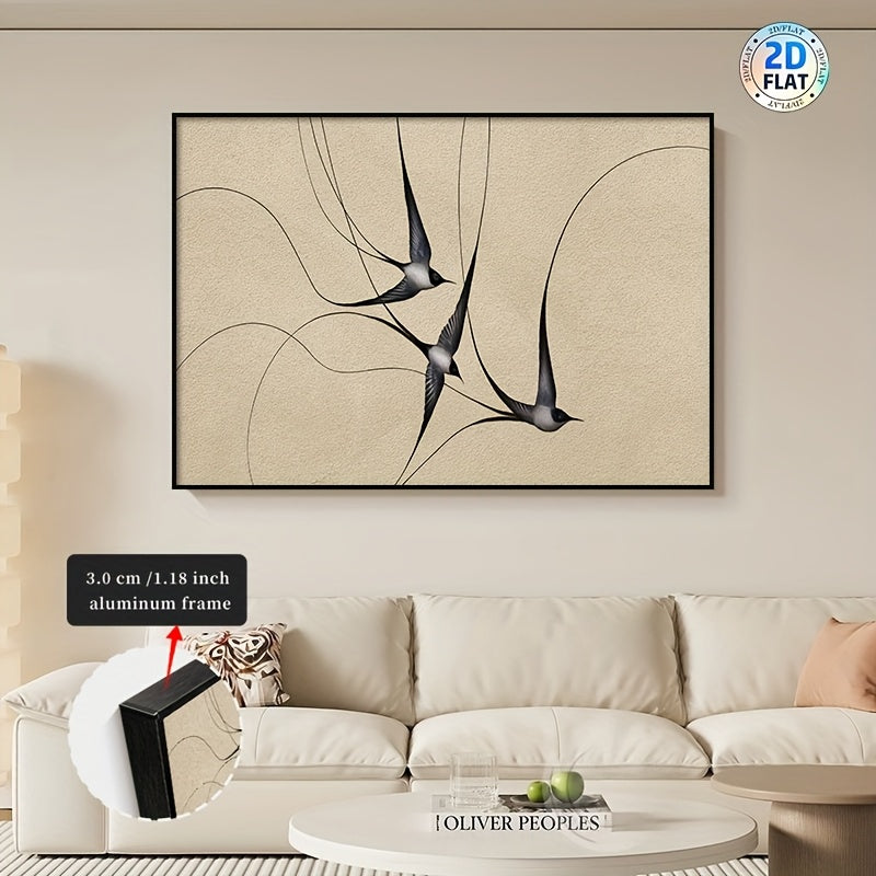 2D\u002FFLAT HD Printed Poster, Swallow Silhouette Aluminum Alloy Framed Art