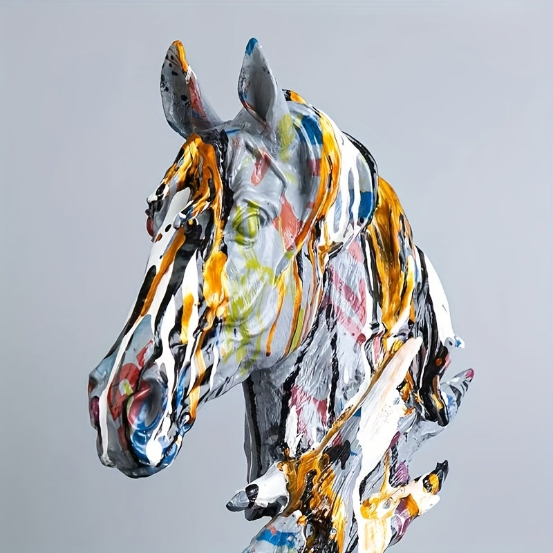 Resin Horse Head Sculpture Vibrant Abstract Resin Horse Head Sculpture | Elegant Floor-Mounted Art Piece for Living Room,
