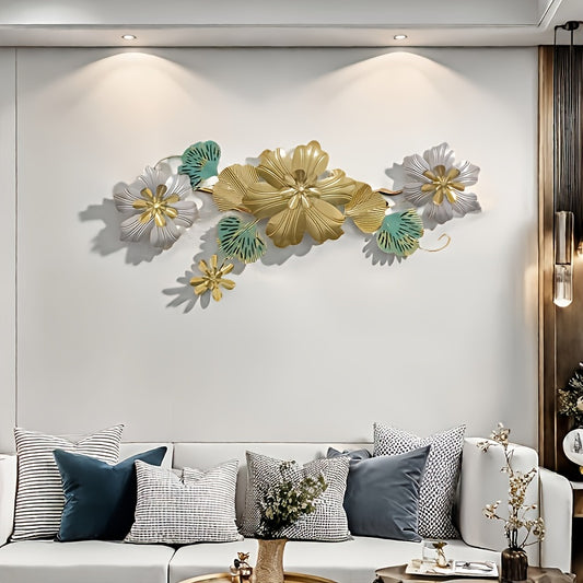 Modern Colorful Floral Wall Art - Contemporary Iron Wall Hanging Decor for Living Room