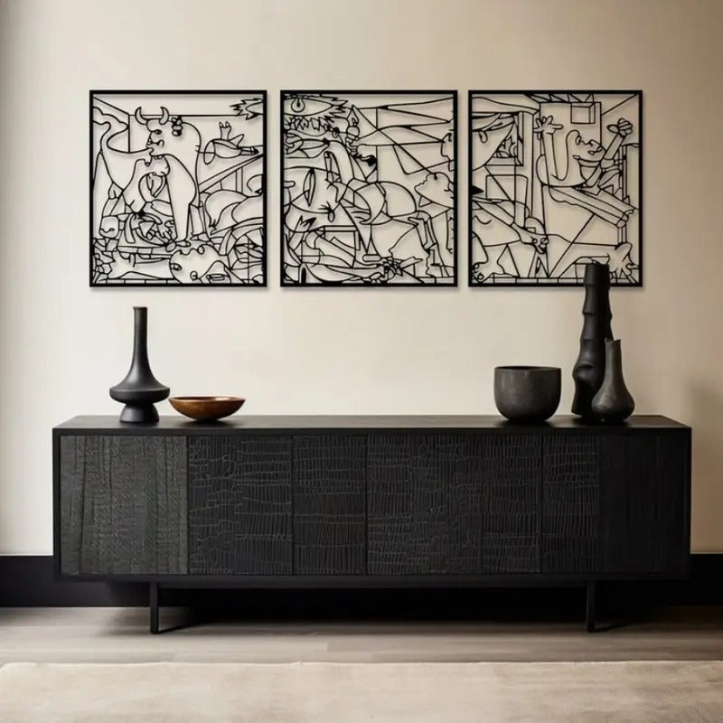 3pcs Set of Extra Large Cuboid Metal Wall Art Unique Modern Home Decoration Minimalist Abstract Design Black and White Metal Wall Art Decoration