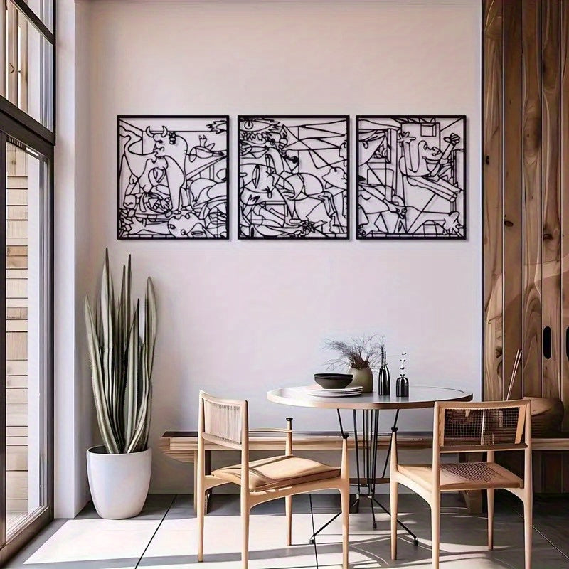 3pcs Set of Extra Large Cuboid Metal Wall Art Unique Modern Home Decoration Minimalist Abstract Design Black and White Metal Wall Art Decoration
