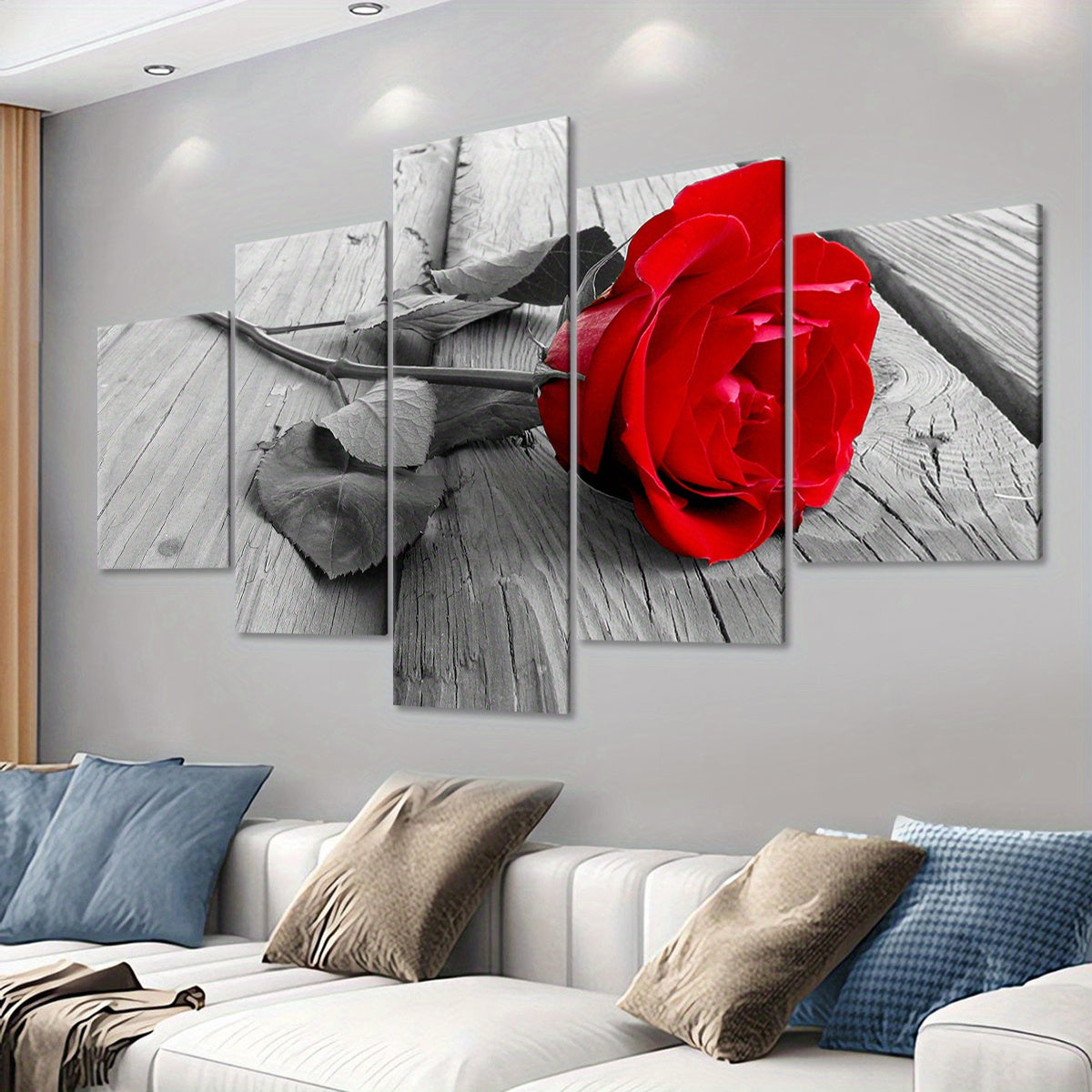 5-Piece Red Rose & Black and White Floral Canvas Wall Art Set