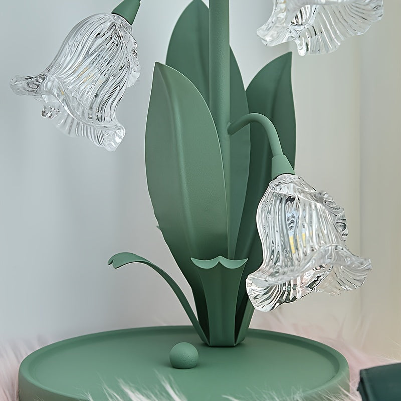 Green Floral Table Lamp - Crystal Glass Shade, Sturdy Iron Frame, USB Powered, Anti-Slip Base for Bedroom, Desk, Study